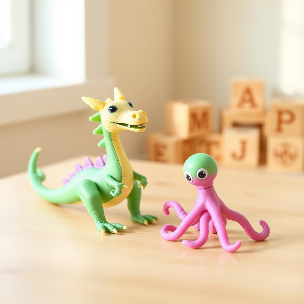 Brinquedos articulados impressos em 3D: dragão e polvo